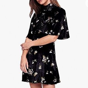 Free People Be My Baby Velvet Floral Print High Neck Mini Dress
